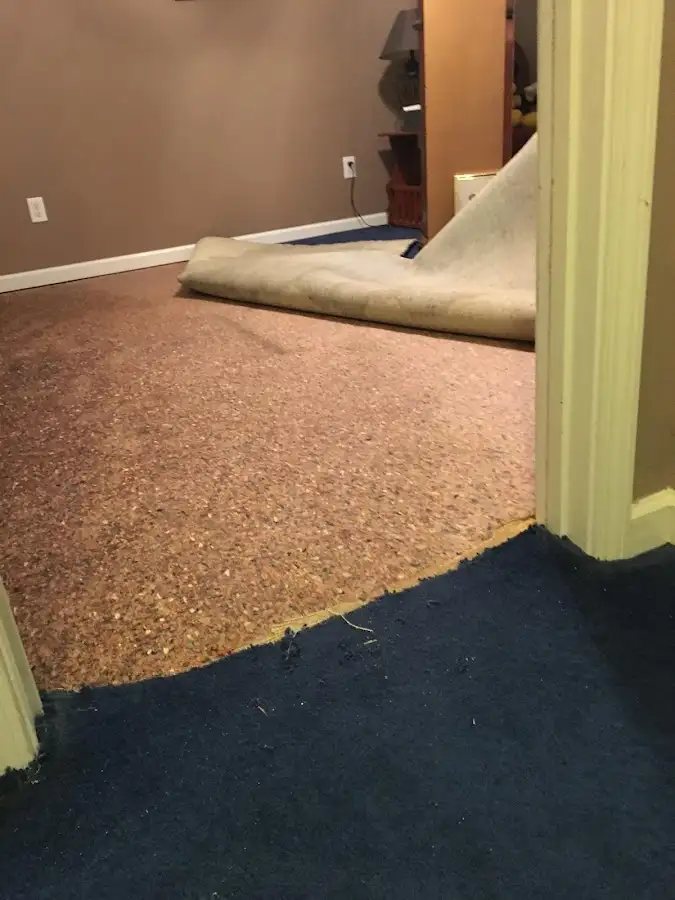 Carpet pad removal revealing water damage during Water Mitigation Services in University of California-Davis
