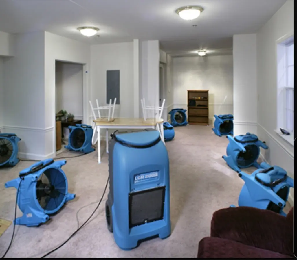 Air movers and dehumidifier setup for Water Damage Restoration in University of California-Davis